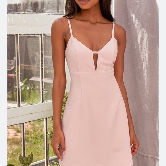 Lulu’s soft pink v neck spaghetti strap mini dress /Lulu’s pink formal dress s - Picture 2 of 6